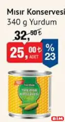 YURDUM MISIR KONSERVESİ 340 G fiyat ve kampanya bilgisi